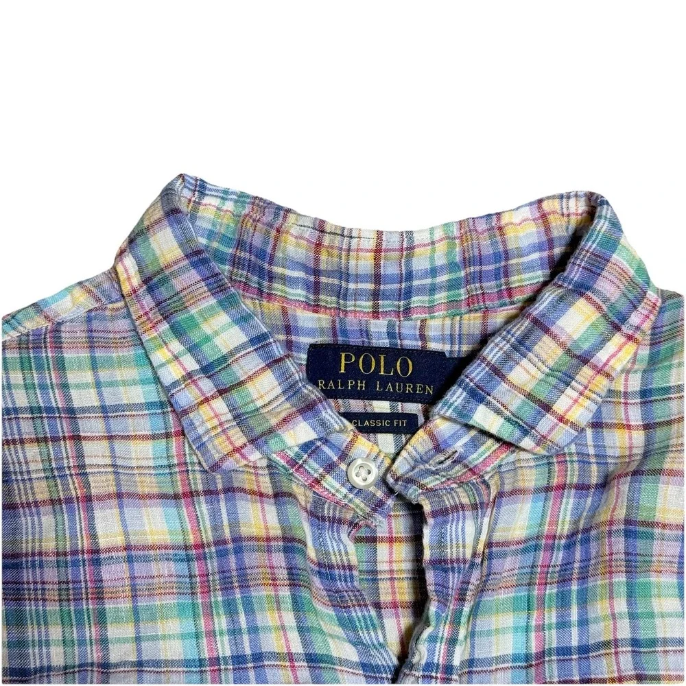 Polo Ralph Lauren Classic Fit 100% Linen Plaid Shirt Mens Xl